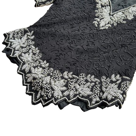 Vintage Black Beaded and Pearl Party Blouse by Laurence Kazar / M - Picture 2 of 4